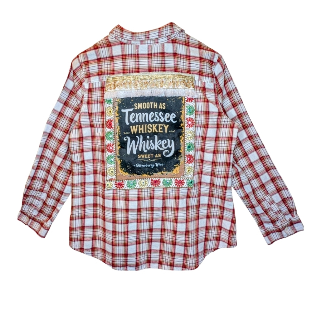 Old Navy Flannel Shirt With Handmade Embellished "Tennessee Whiskey" Theme